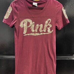 Victoria's Secret PINK Sequin Logo Maroon Top, 2014, Size Small